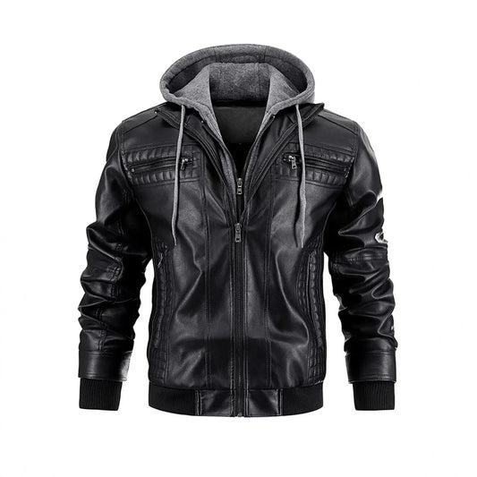 High-Quality Leather Hooded Jacket