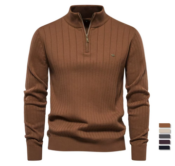 Half-Zip Half-Turtleneck Pullover Sweater